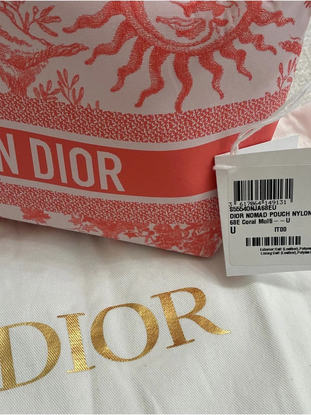 Dior Coral Toile Canvas Cosmetic Pouch/Bag